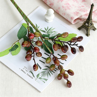 Branche d'olivier artificielle à 3 branches en tissu de soie, tige de fève d'acacia, décoration de Noël, mariage, Nouvel An