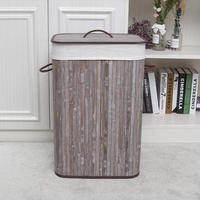 Panier à linge en bambou pliable et rectangulaire avec poignées de transport à main et couvercle, nouveau design de couleur
