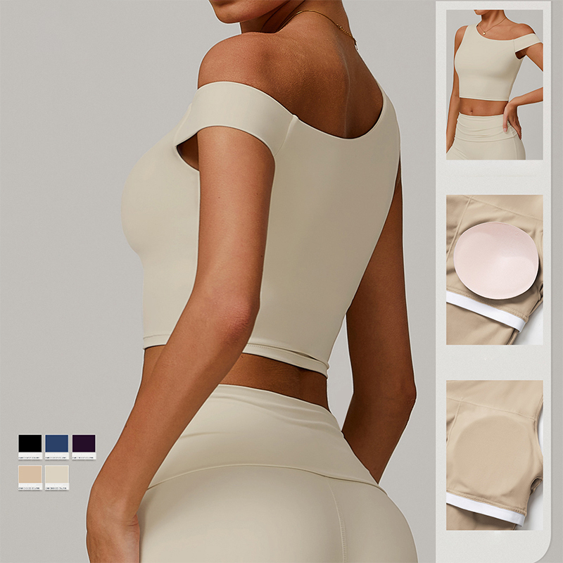 Custom High Quality Sustainable Recycled Quick-drying Breathable Yoga Vest Women Off-shoulder Sports Fitness Underwear Yoga Bra