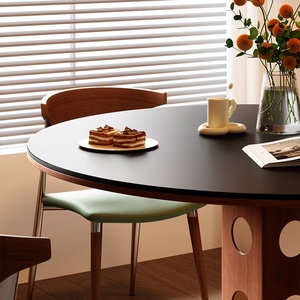 Table à manger ronde vintage en bois avec pieds en métal rétro, design nordique Bauhaus, plateau en ardoise multifonctionnel pour petits espaces, vente en gros - Product Image 3