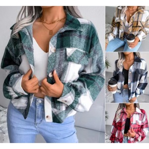 Veste en <span class=keywords><strong>laine</strong></span> <span class=keywords><strong>pour</strong></span> femmes européennes américaines-Manteau à carreaux-Bouton unique-Lapin-Collection automne-hiver à manches longues - Product Image 1