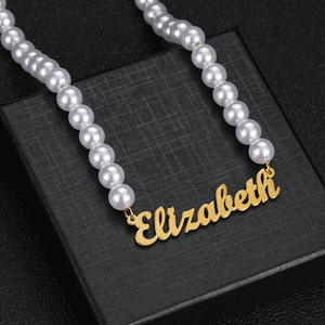 Dropshipping 18k in acciaio inossidabile personalizzato personalizzato <span class=keywords><strong>collana</strong></span> di perle Design fatto da te il tuo nome <span class=keywords><strong>collana</strong></span> di perle barocche - Product Image 1