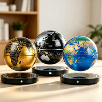 Globe à lévitation magnétique noir, or, bleu, globe terrestre flottant, lumière LED rotative, ornement de bureau