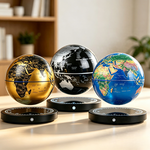 Globe à lévitation magnétique noir, or, bleu, globe terrestre flottant, lumière LED rotative, ornement de bureau - Product Image 1