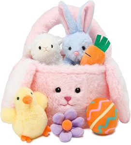 7 Piece Plush Stuffed Animals Play Set Plush Toys with Rabbit Soft Basket Set Toys for Easter Party Favors