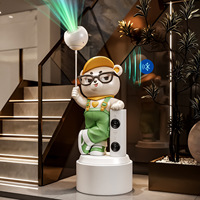 Grande décoration de salon sur pied de style dessin animé avec projecteur ciel étoilé, haut-parleur Bluetooth et motif ours peint à la main