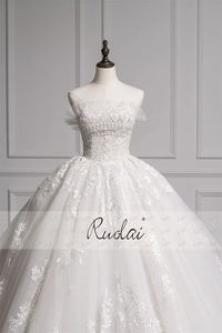 Ruolai ZW05100 magnifique <span class=keywords><strong>robe</strong></span> <span class=keywords><strong>de</strong></span> bal en dentelle sans bretelles appliques <span class=keywords><strong>robe</strong></span> <span class=keywords><strong>de</strong></span> <span class=keywords><strong>mariée</strong></span> à lacets - Product Image 5