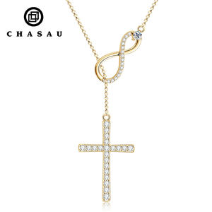 925 Plata corte redondo 2,5mm y 1,8mm y 1,7mm y 1,5mm y 1mm moissanita Y Lariat infinito collar fe esperanza amor Cruz colgante collar - Product Image 1