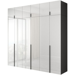 Armoire moderne à 6 portes en blanc brillant avec armoire supérieure, poignées noires, tiroirs, meubles de chambre à coucher, fabrication OEM personnalisée - Product Image 1