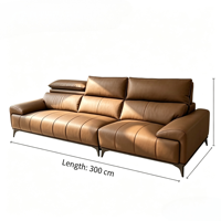 Sofa-Set aus Vollnarbenleder Dreisitzer mit Breiter Chaiselongue Übergroße Kissen Armlehne Neuer Chinesischer Stil Wohnzimmer