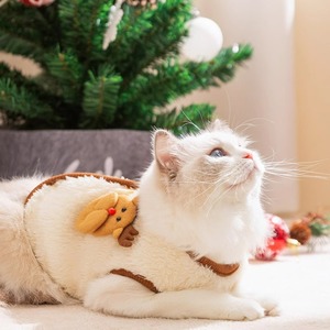 Pet Fleece Coat Christmas Reindeer Santa Design For Cats <b>Dogs</b> Small Pets Warm Winter Wear Brown Green Cute Animal Pattern - Product Image 4