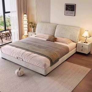 Французская Современная минималистская экономичная кровать 1,8 м кровать размера «King-Size» бархатная короткая прикроватная кровать с деревянным каркасом мягкая кровать для хранения - Product Image 2