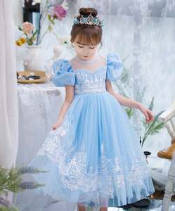 Alta calidad cuello redondo lentejuelas bordado Elsa princesa vestido con Tv película disfraz Cosplay niñas vestidos - Product Image 6