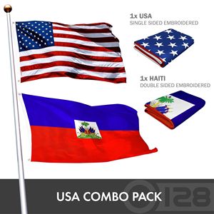 DB Combo Pack Drapeaux Haïtiens Américains 3x5 Ft Simple Double Face 210D Polyester Brodé Intérieur Extérieur pour USA Haïti Drapeaux - Product Image 2