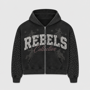 Sudadera con capucha para hombre OEM de algodón de alto gramaje, con lavado ácido, pedrería y cremallera, diseño gráfico grueso, estilo streetwear, de alta calidad, con logotipo personalizado - Product Image 4