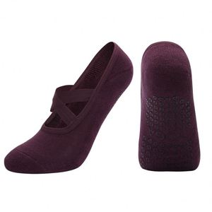 Calcetines de Yoga con tiras cruzadas de algodón peinado para mujer, pegamento antideslizante para baile, ejercicio profesional de Pilates y Fitness - Product Image 6