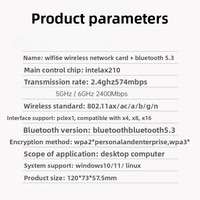 Tarjeta de Red Inalámbrica Tri-Banda WiFi 6 para PCIE, AX210 6G Gigabit de Alta Velocidad, Adaptador Inalámbrico BT 5.3 para Escritorio