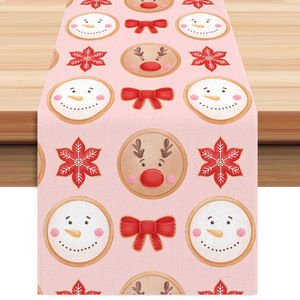 Chemin de table en lin YUELIAN, motif homme en pain d'épices rose de Noël, décoration festive pour l'ambiance des fêtes - Product Image 1