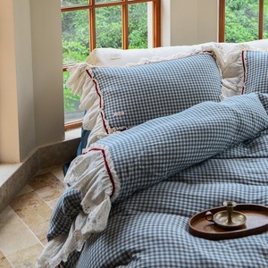 Aphne Pure Cotton Plaid Duvet Cover Set With Lace Trim 1.8m 2.0m <b>Bed</b> Breathable Home Use - Product Image 2