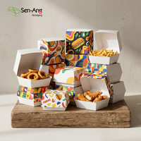 Boîte à hamburger personnalisée imprimée, recyclable, biodégradable, en kraft, pour vente en gros, emballage éco-responsable pour restaurant, commande en gros OEM