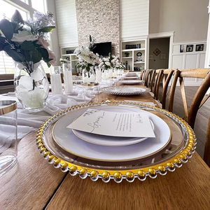 13 Inch <b>Clear</b> Plate Wedding Birthday Party Decorations Supplies <b>Rose</b> Gold Beaded Trim Round Plastic Charger Plates - Product Image 5