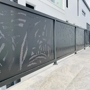 高品质隐私水平金属花园粉末涂层黑色隐私黑色无挖水平板条铝栅栏面板