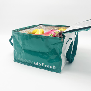 Bolsa térmica tejida con aislamiento de logotipo personalizado para comida, <span class=keywords><strong>supermercado</strong></span>, entrega de comestibles, patrón impreso, uso en la playa, bolsa de almuerzo promocional - Product Image 2