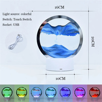 Lampe de table LED 3D avec cadre en verre rond, affichage de paysage marin profond et sable mouvant, art lumineux LED 3D