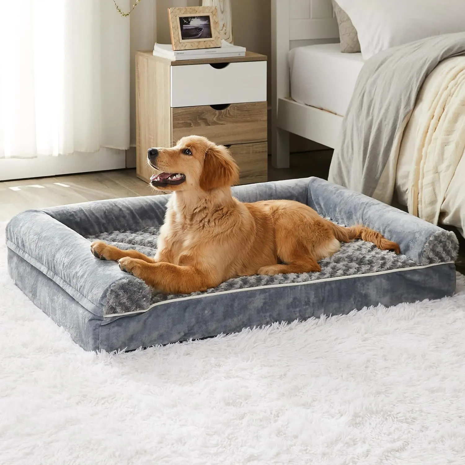 쿠션이있는 개 침대 대형 애완 동물 소파 메모리 폼이있는 고급 애완 동물 침대