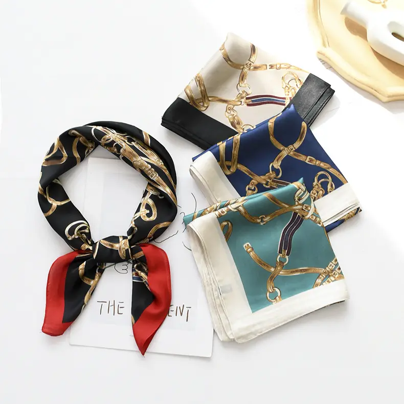 New Fashion chain design Silk Custom Printing Head Hair Neck Luxury Scarf Ladies Satin Other Scarves For Women