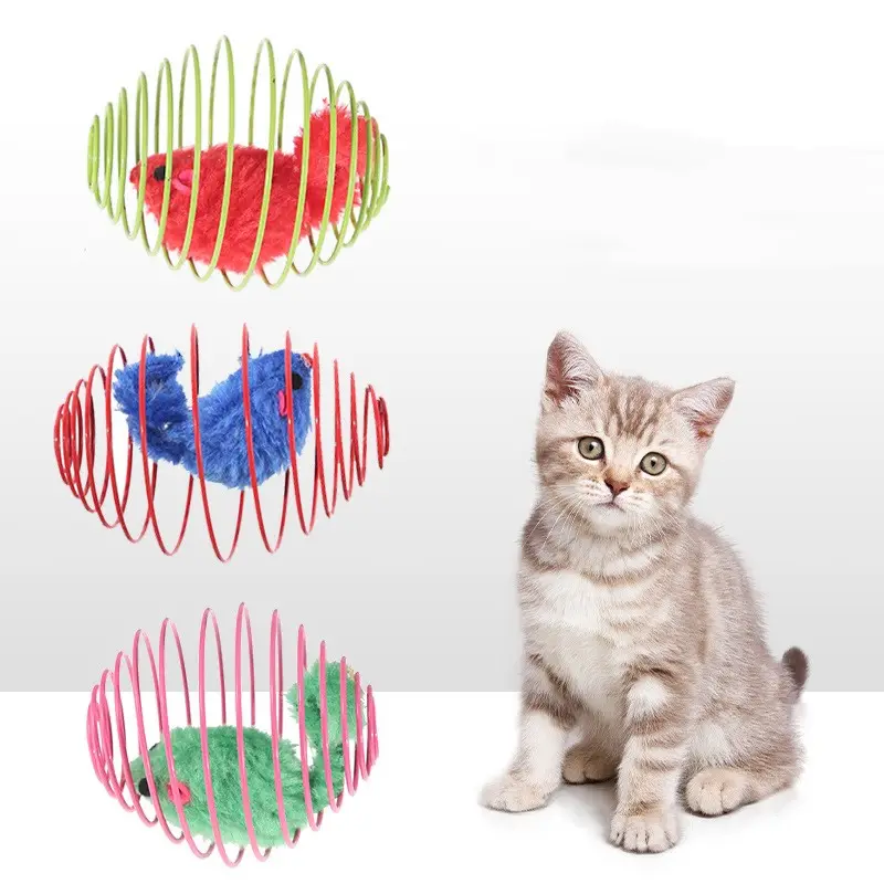 Весенние шары для кошек, растягивающиеся шарики, разноцветные игривые катушки, игрушечные крысы в клетке для котенка, клетка, мышь, облегающие игрушки для кошек