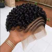 Perruques YWhair Wear and Go Full Lace Pixie Cut en cheveux humains brésiliens, bouclés afro, transparentes, couleur naturelle pour femmes noires