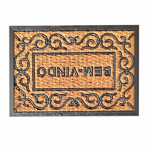 Tapis de porte en fibre de coco Bem-Vindo, rectangulaire, traditionnel, antidérapant, avec dos en caoutchouc, pour intérieur et extérieur, épaisseur moyenne - Product Image 1