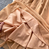 Robe longue élégante pour femme, col en V, patchwork de paillettes, en mousseline de soie, coupe évasée, avec ceinture, manches évasées, décontractée, pour les fêtes et le quotidien