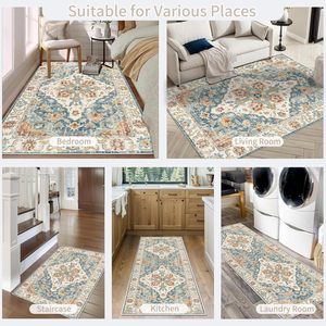 Lavabili Boho Area tappeti 9x12 antiscivolo tappetini per soggiorno camera da letto stile Vintage fattoria ingresso <span class=keywords><strong>cucina</strong></span> <span class=keywords><strong>arancione</strong></span> blu - Product Image 5