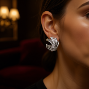 Orecchini E2410 in Oro Bianco con Diamanti Taglio Baguette, Gioielli di Lusso Naturali per Donna - Product Image 2