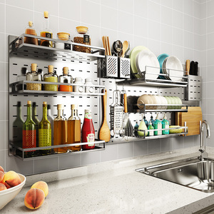 304 Stainless Steel Wall Shelf Dish Rack Chopsticks Condiment Bottle <b>Storage</b> <b>Kitchen</b> Organizer Minimalist Design - Product Image 3