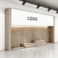 Présentoir mural personnalisé gratuit pour vêtements, style industriel, avec boîte lumineuse pour logo et plateforme étagée