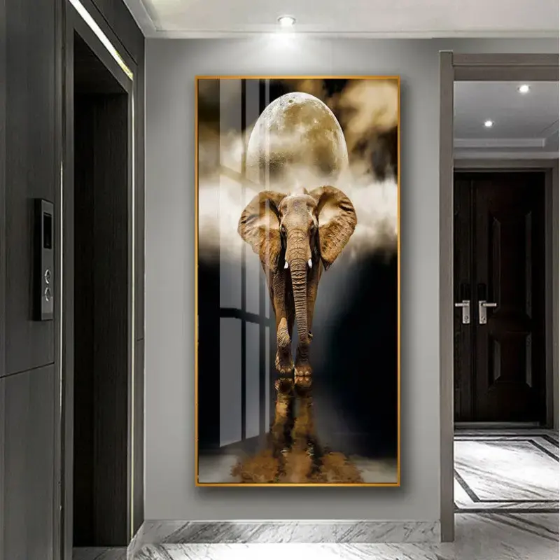 Customization Luxury Nordic modern light luxury animal elephant Picture Wall Decorations crystal porcelain painting
