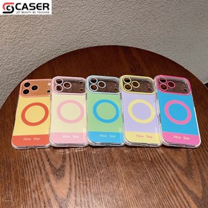 Funda Magnética para Teléfono con Bloques de Color para iPhone Serie 13-17, con Estampado de Letras 'Nice Day', Marco Brillante para la Lente, Resistente a Impactos y Transparente - Product Image 2