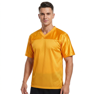 Maillot de football américain jaune à col en V pour homme, manches courtes, tissu en maille respirant, coupe régulière pour adulte, football américain - Product Image 1