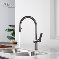 Keran Dapur Tarik Keluar dengan Finishing Gunmetal Brushed Berkualitas Tinggi Harga Terjangkau, Dua Mode Semprot, Keran Wastafel Dapur Modern