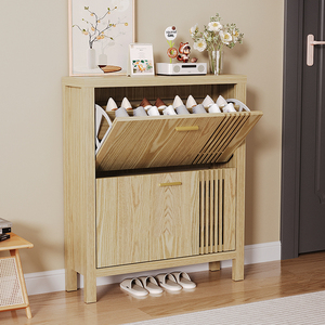 Zapatero de 2 capas de Color de madera ultrafino para interiores, armario de zapatos de almacenamiento de entrada de pasillo de sala de estar Simple - Product Image 1