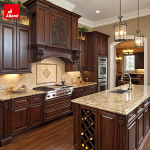 Mobili da Cucina in Stile Transizionale a Forma di L di Allandgroup, Design Rustico in Legno di Mogano Rosso con Isola e Piano di Lavoro in Granito - Product Image 4