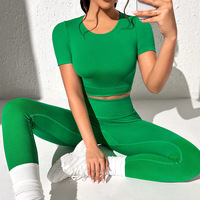 Ensemble de fitness pour femme, haut slim à manches courtes, pantalon de sport taille haute, ensemble de yoga sans couture, effet liftant des fesses, Spandex/Nylon
