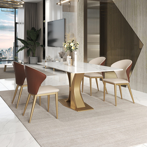 Marble 8 Seater Dinning Room <strong>Table</strong> <strong>Set</strong> 6 Chair Modern Luxury Ss Steel Marble <strong>Dining</strong> <strong>Table</strong> - Product Image 5