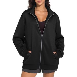 Women's Oversized Full Zip Fleece <b>Jacket</b> Long Sleeve Stand Collar <b>Workout</b> Coat With Pockets Breathable Autumn Wear - Product Image 1