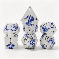 Jeu de dés en métal argenté poli, émail bleu, dragon gravé, chiffres gothiques noirs, 7 pièces, polyédriques, pour jeux de table D&D RPG