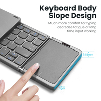 B089T Keyboard Mini Portabel Lipat Tiga 64 Tombol Nirkabel dengan Touchpad Bahasa Inggris untuk Laptop, IOS, Android, iPad
