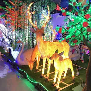 Fábrica de luzes LED 3D para decoração de cervos, estátuas de animais em fibra de vidro em resina em tamanho real